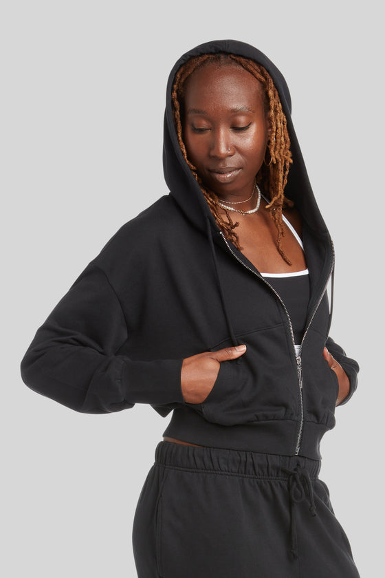 Embroidered Womens Black Lightweight YOGA Zip Hoodie - czarclothing